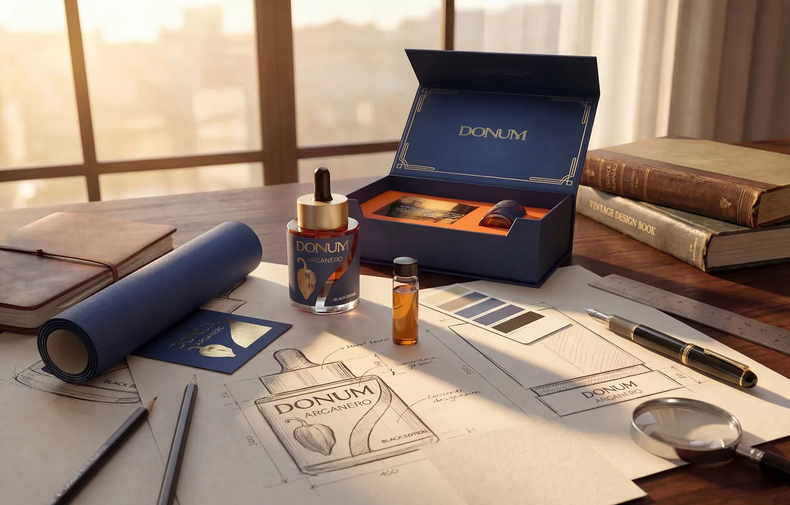 Personalizing a DONUM edition – desk with box, drafts and details